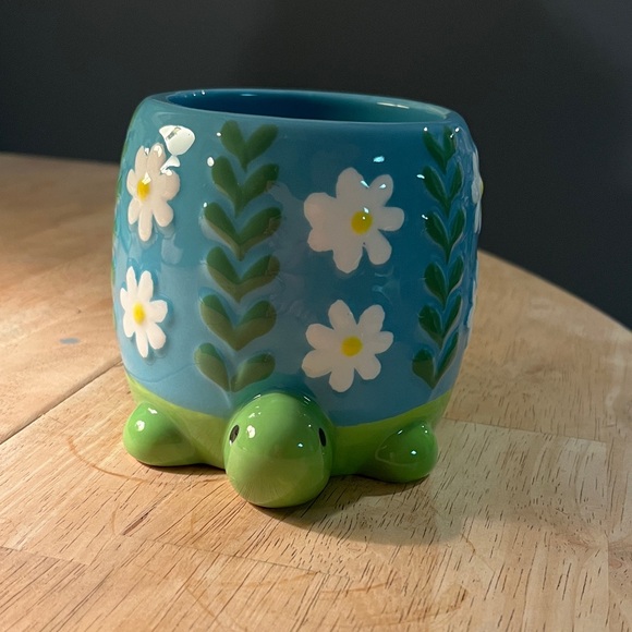 LANG Hand Painted Blue Turtle Mug with Floral Design, whimsical, Boho - Picture 3 of 5